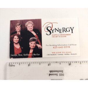 Synergy Vintage Business Card Acapella Entertainment Old Standards Comedy Holida